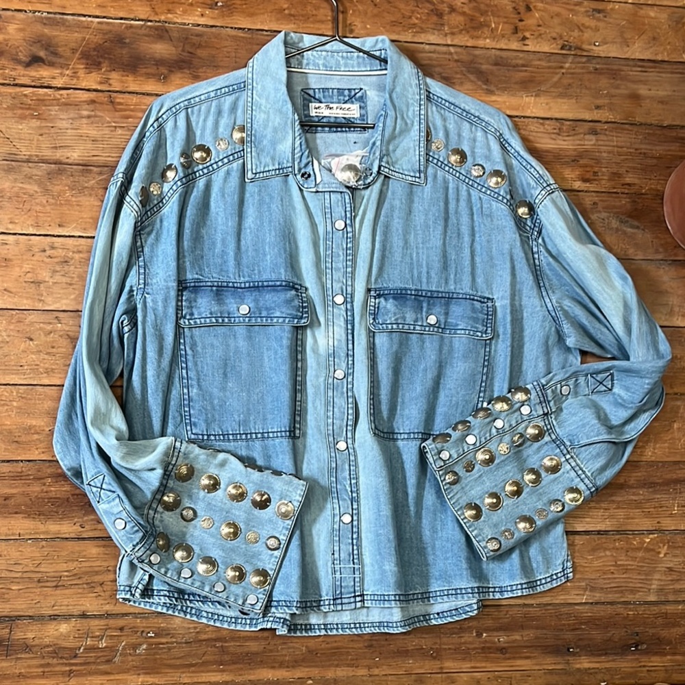 NWT Free people Austin Studded Denim Button-Up Shirt